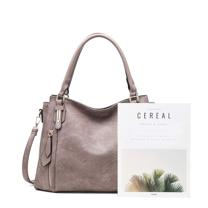 ITSCOSY Women Tote Bag Handbags PU Leather Fashion Hobo Shoulder Bags with Adjustable Shoulder Strap, M, Khaki-C - Image 2